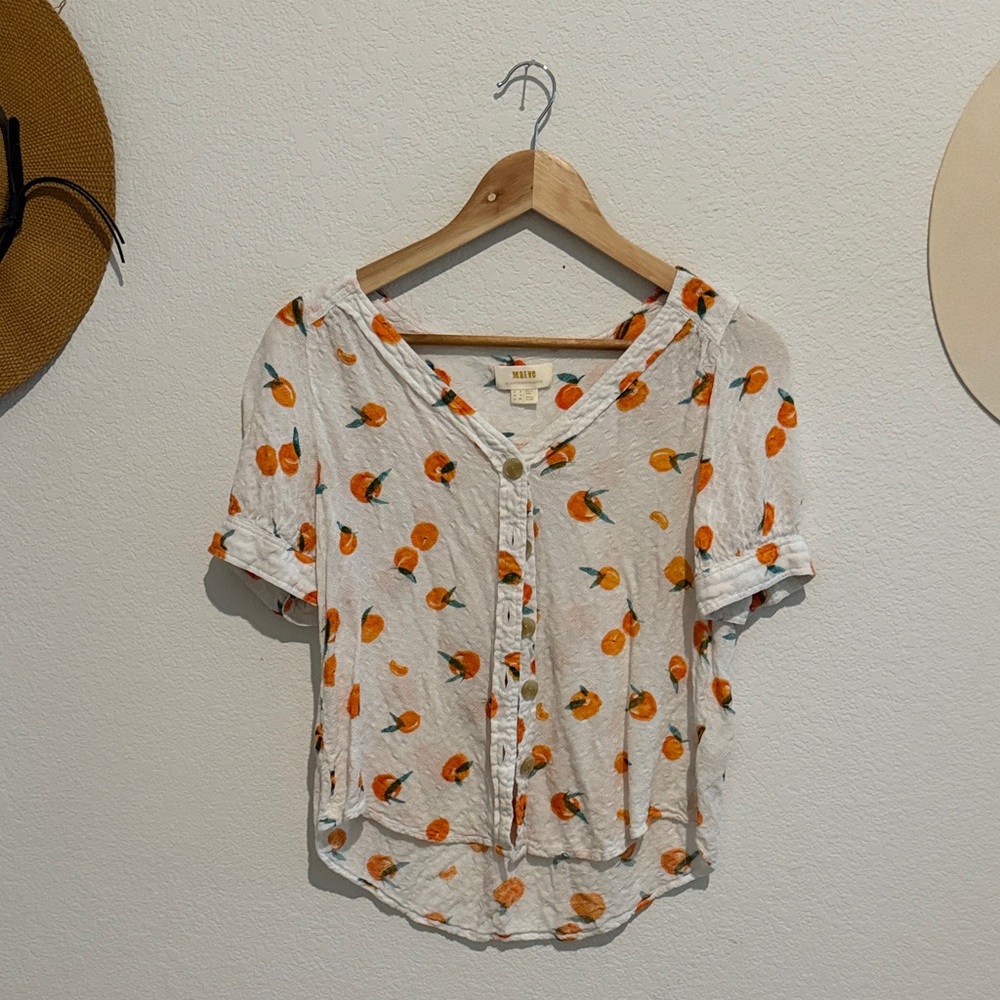 Madewell White and Orange Button-Down Shirt